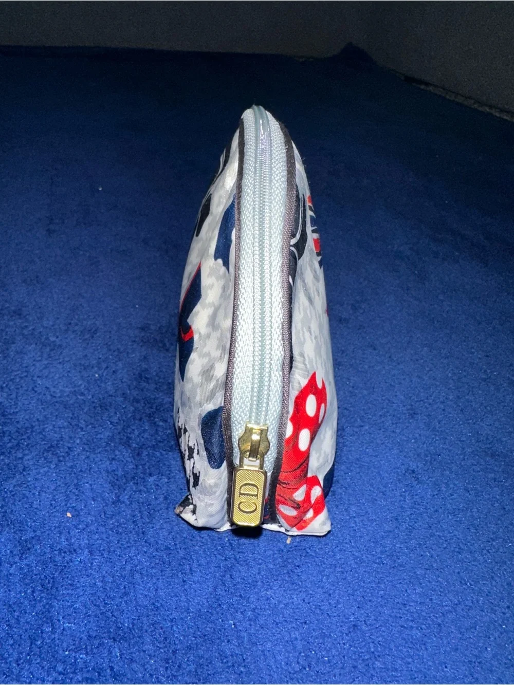 Christian Dior Vintage Houndstooth Bows Red Blue Cosmetic Pouch USA 90s Makeup